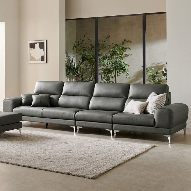 쉐우드가구 라일리 천연통가죽 쇼파 천연소가죽 소파 6인용+스툴 / 국내제조 자재등급(E0), 라이트그레이