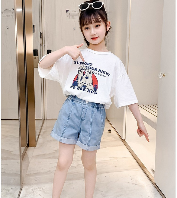 아이짱 여아용 캐쥬얼 롤업반바지