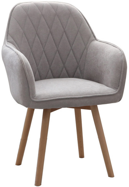 FDW 菱格紋扶手椅 灰色布面款 360度旋轉 櫸木腳 餐椅 化妝椅 辦公椅, 灰色-布面款, 1個