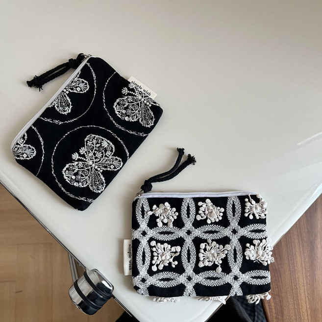 유이미 자수 동전지갑 미니파우치 생리대파우치 소형 2개 세트