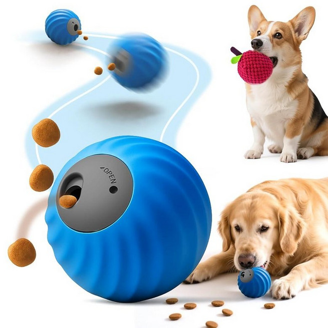 AIERSA 인터랙티브 강아지 바쁘게 하는 자동 강아지 간식 볼 디스펜서 지루함 방지 전기 이동 퍼즐 강아지 소형 및 중형견용 셀프 롤링 간식 볼 (Waxberry), 왁스베리