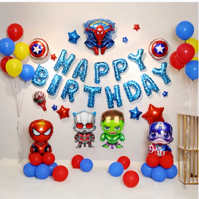 AM ANNA 슈퍼히어로 캐릭터 생일 파티 은박풍선 세트 파티용품 스파이더맨 캡틴 아메리카 헐크 앤트맨 모음, 혼합 색상