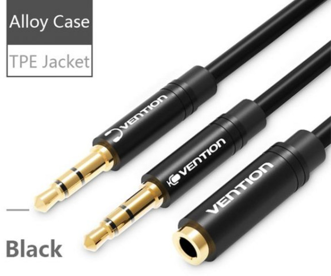 Vention-이어폰 분배기 컴퓨터 노트북 3.5mm 암 2 수 마이크 헤드폰 오디오 연장 케이블 Y 분배기, [02] BBU-TPE, [03] 1m, 1개