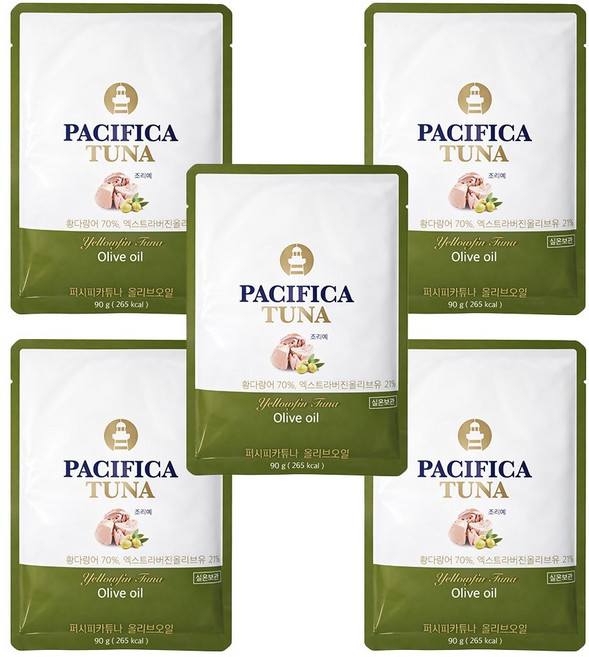 퍼시피카튜나 황다랑어 엑스트라버진 올리브유 참치 파우치 90g, 5개