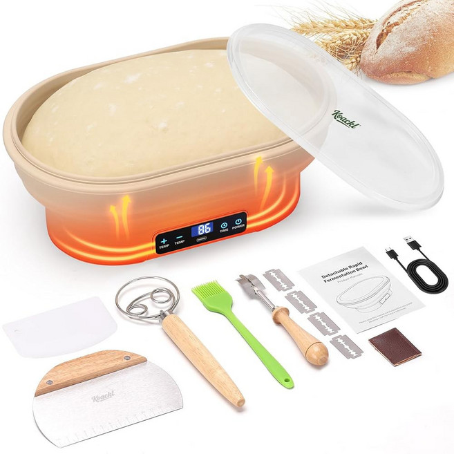 KOACKL 사워도우 빵 스타터 키트 바네톤 만들기 도구 반죽용 발효 바구니 및 원형 타원형, 5 Oval Warmer Set