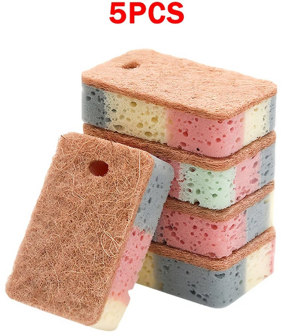 자연 접시 스크 주방 면화 식기 청소 수색 문지름 펄프 패드 목재 세척 스폰지 걸레, 5PCS