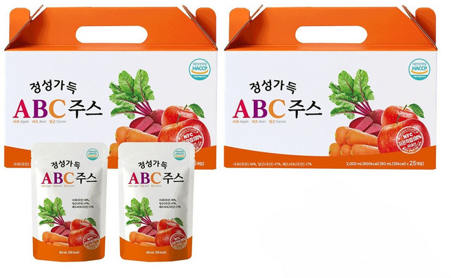 정성가득 국내산 ABC주스 NFC착즙, 50개, 80ml