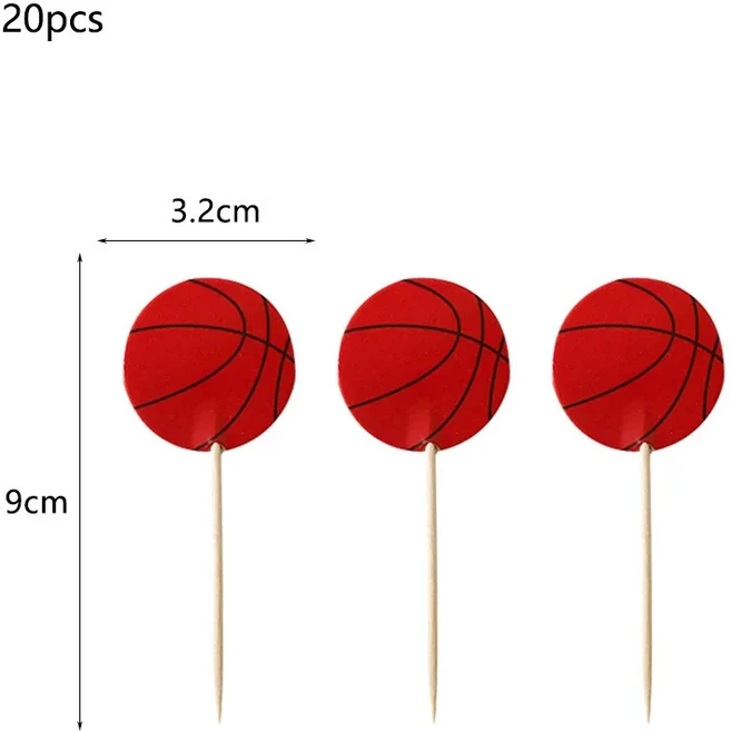 농구 파티 일회용 식기 종이 접시 컵 냅킨 생일 장식, 04 20pcs cake topper