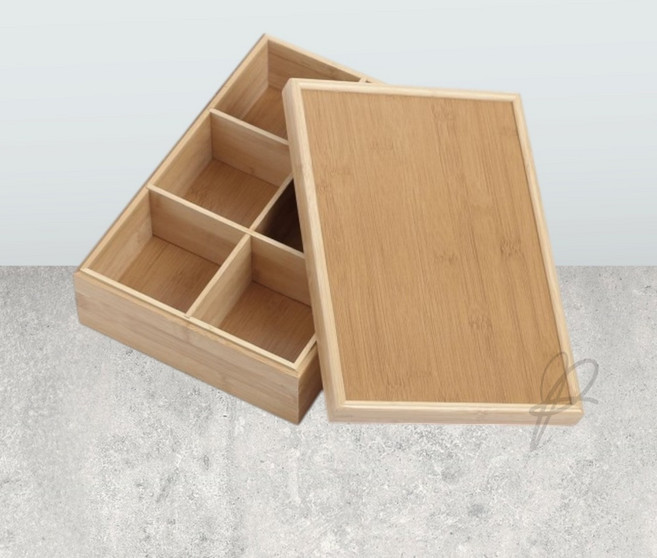 블루라운지 공간박스 6칸 대나무 수납보관함 덮개형 거실수납, 1개, 브라운