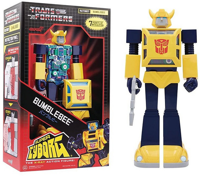 정품++ Super7 슈퍼 사이보그 트랜스포머 피규어 범블비 (G1 풀 컬러) - 25.4cm(10인치) 액션 피규어 액세서리 클래식 만화 수집품 및 레트로 포함, Super Cyborg - Bumblebee