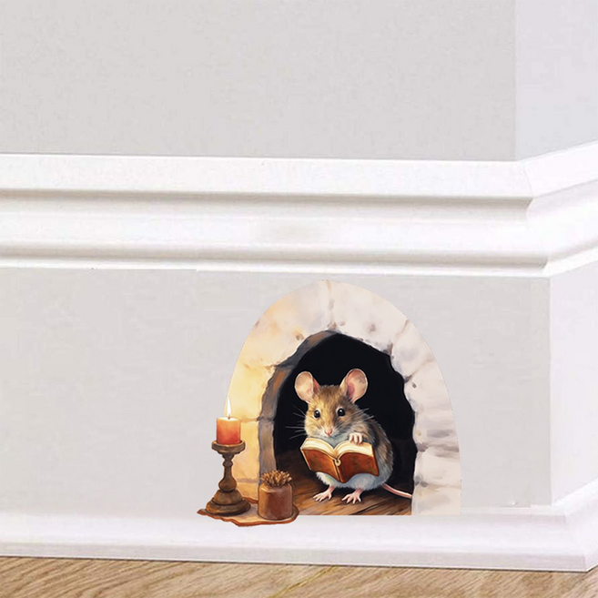 래미리아 귀여운 벽스티커 촛불 아래에서 책을 읽는 꼬마 마우스, 꼬마 마우스 벽스티커
