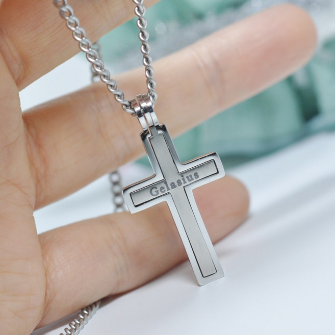 십자가목걸이 교회 천주교 세례명각인 선물 보호자연락처 목걸이