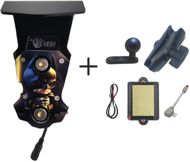 스피드샵 배달대행 오토바이 자석 충전거치대 1구커버 히어로 LED레드 세트, 1구히어로LED레드+백미러+고급아이폰