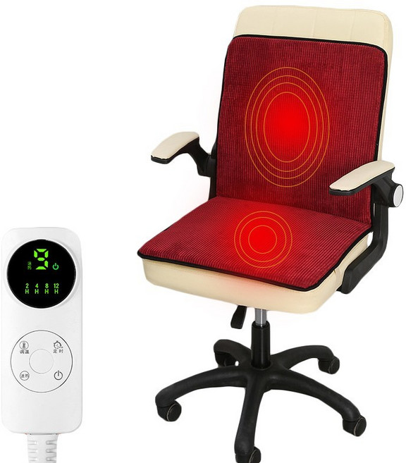 등받이의자 전기방석 1인용 의자 온열 방석 전기매트 돼지코 증정, 레드, 45 x 90 cm