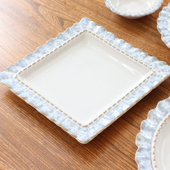 디오브 레이스 플레이트 홈카페 그릇 오븐 신혼 디저트 접시 22cm 사각, 1개, 화이트