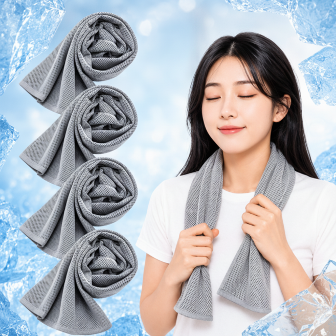 빌라우 운동 땀 수건 쿨 스포츠 타올, 4개, 라이트 그레이