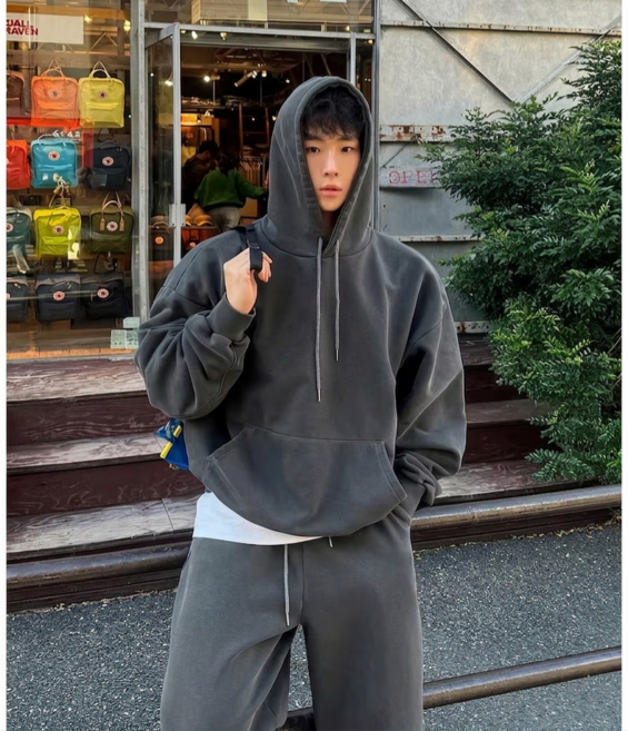 남자 오버핏 후드티+와이드 팬츠 트레이닝복 세트