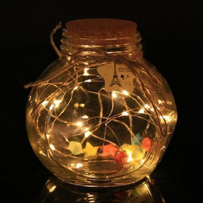 許願瓶 發光許願瓶 LED燈麻繩幸運星玻璃木塞瓶創意擺件瓶花鼓星星罐子, 暖白燈
