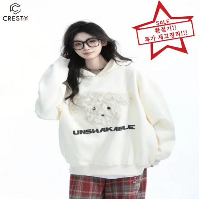 CRESTY 여성용 오버핏 긴팔 후드티 강아지 그래픽 후드 티셔츠