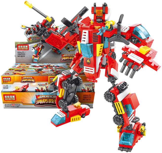 [알꿀밤-호환블럭-캐릭터] E소방 합체로봇 세트, 8종색상, 1개