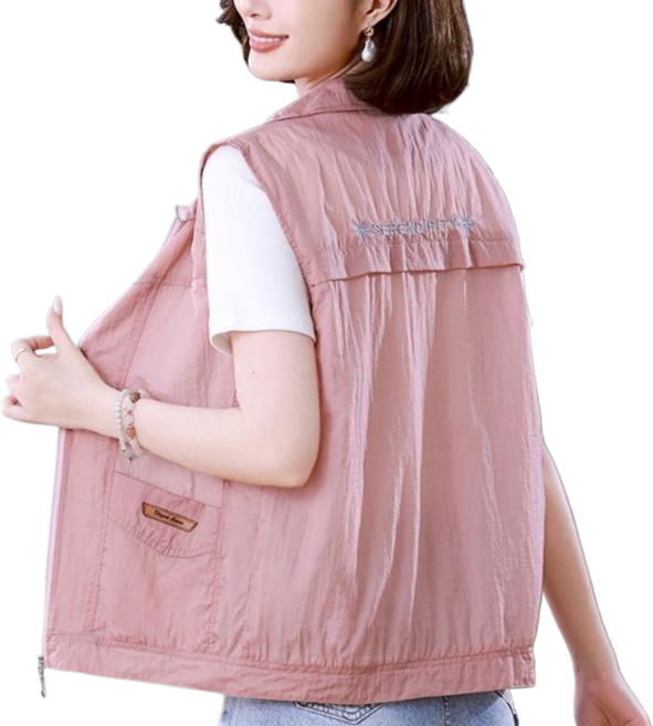 여성용 빅사이즈 캐주얼 얇은 베스트 루즈핏 자수 집업 조끼