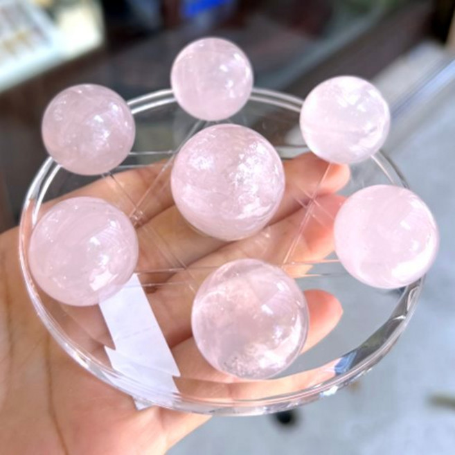 粉晶七星陣 水晶七星盤 A級無染色 粉水晶球 壓克力底座 大小組可選, 粉球+壓克力盤/大組