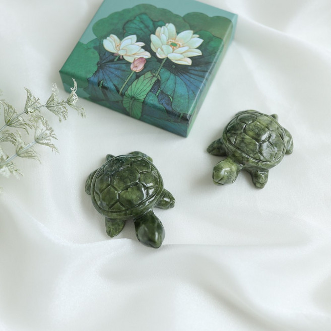 케이트가든 옥 거북이 천연석 비취 신혼부부 집들이 선물 인테리어 소품, 2P