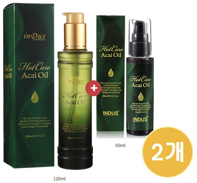 인더스 핫케어 아사이베리 오일 120ml+60ml 1+1SET 헤어에센스, 180ml, 2개