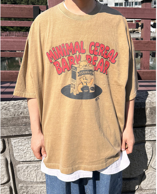 [5XL] 오버핏 피그워싱 베어 시리얼 프린팅 7부 반팔 M20-21