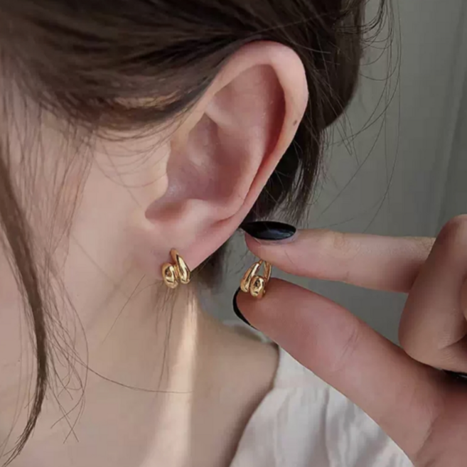 헬렌 볼드 웨이브 쉐입 원터치 귀걸이 데일리 이어링