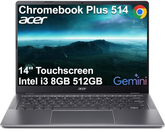 Acer Chromebook Plus 514 노트북 (14인치 FHD+ 터치스크린 Intel 8코어 i3-N355 8GB RAM 512GB SSD) 교육 K12 학생, Acer 크롬북 플러스 514 14인치 터치스크린 노트