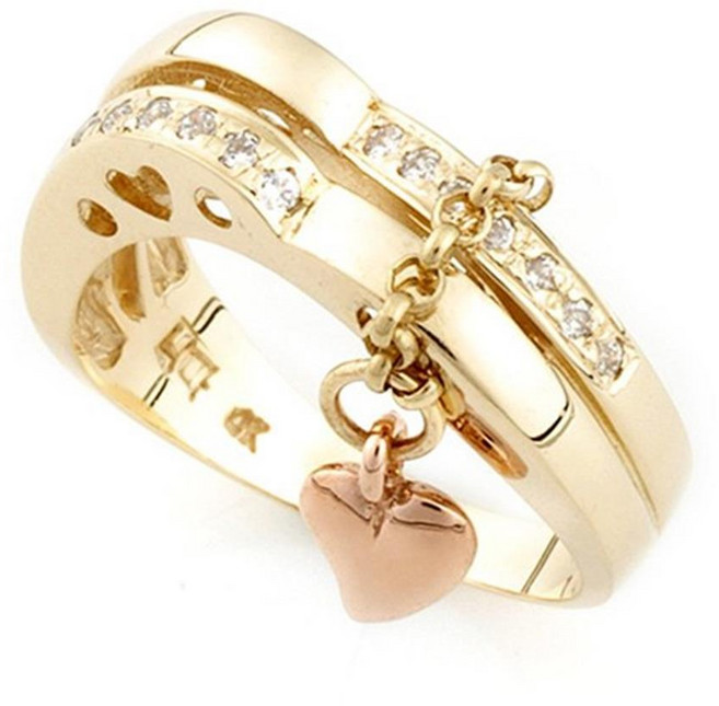 14K 18K 웨이브 라인 체인 하트 딸랑이 금 반지 50대반지 탄생석14K반지 반지14K