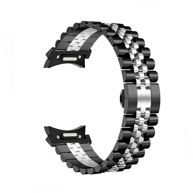 GATETOCN 갤럭시워치 7 울트라 애플워치 S10 호환 메탈스틸 밴드 스트랩, 블랙 + 실버, 1개