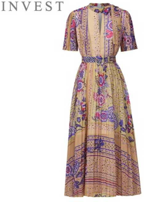 에스닉 나염 플리츠 롱 원피스_INI6M1OP3381