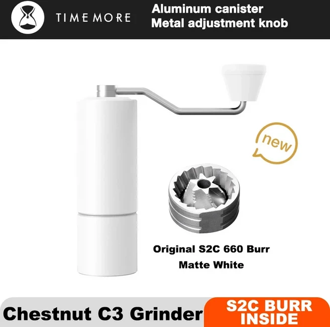 TIMEMORE Chestnut C3 수동 커피 그라인더 휴대용 에스프레소 S2C 버 더블 베어링이있는 핸드 내부에 부어, 01 WHITE C3 GRINDER, 1개