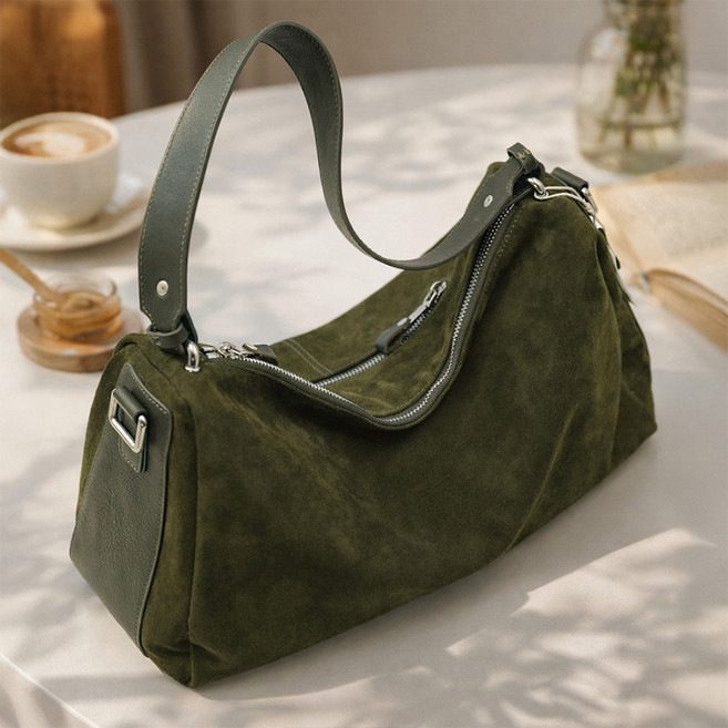 ICE LANGUAGE 헤드 가죽 스웨이드 소프트 캔디 숄더백 | 프렌치 시크 매일라드 룩 데일리 백