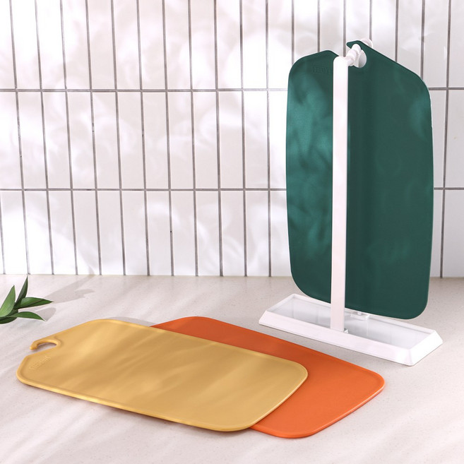 [세균/칼집걱정없는] 국내생산 향균99.9 TPU 거치대 도마 4종세트 위생도마, 1개, 옐로+그린+오렌지