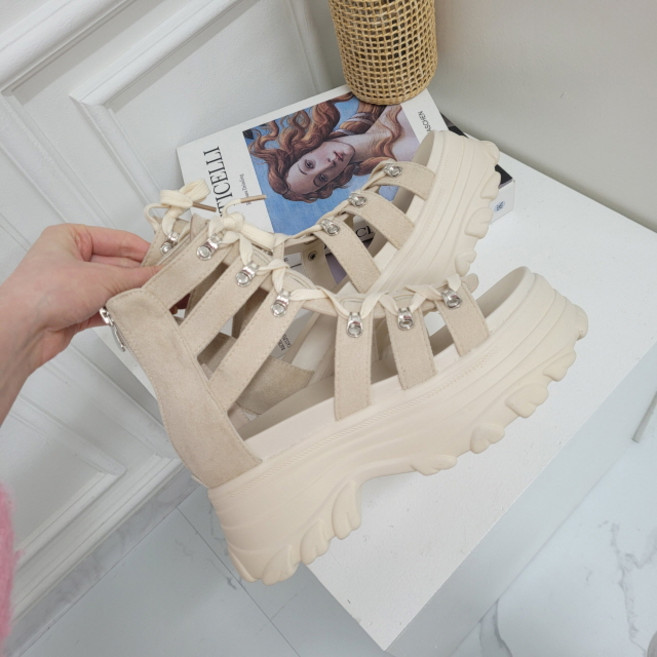 벨 글래디에이터 레이스업 부츠 샌들 (7cm 2color)