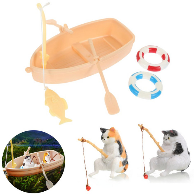 도나토르 어항 꾸미기 고양이 배 피규어 세트, 1세트