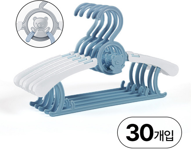 [레이어드] 편한생활연구소 길이조절 논슬립 유아 옷걸이, 블루, 30개