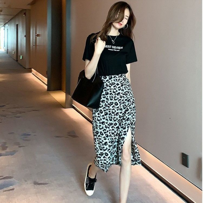 해피유통 여성 여름 하이웨스트 트임 호피 스커트 jhwj