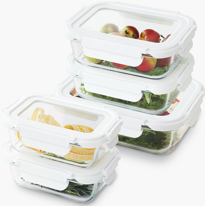 네오플램 클린 내열유리 반찬통 밀폐용기세트 직사각 5P 400ml 2p+640ml 2p+1100ml 1p