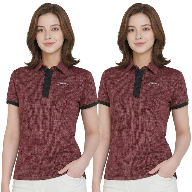 슬레진저 1+1 여성 헤링본 스판 카라 반팔 티셔츠