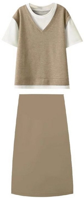 임산부 여름 롱스커트 세트 임부 패션 반팔 상의 + 롱치마 캐주얼 임부복 상하의 세트 LCL