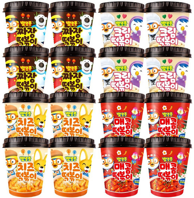 뽀로로 혼합떡복이 16개입 짜장 크림 치즈 매콤 (맛있는 어린이 간식!!), 16개, 110g