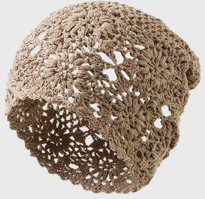 Izeriel 니트 비니 모자 핸드메이드 코튼 니트 비니 여성용 통기성 두건 모자 펀칭 짜임 루즈핏 니트 모자