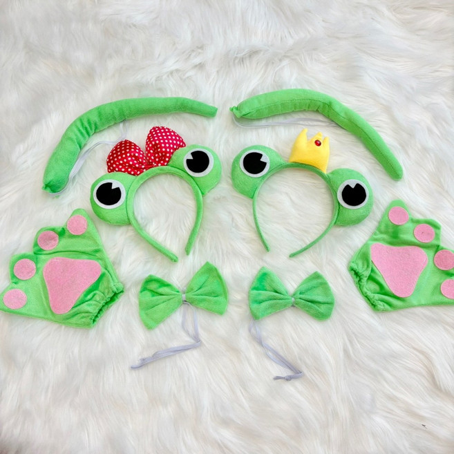 0680 개구리 코스프레 4종 세트 (머리띠+꼬리+나비타이+장갑2개), 왕관개구리세트