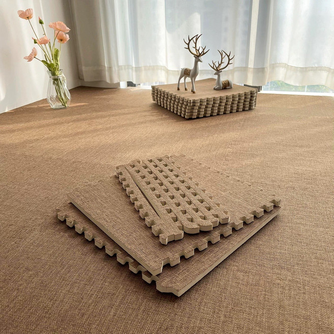 Tixpra 퍼즐 리넨 러그 방음 더러움 관리하기 쉬운 폼 바닥 매트 30*30cm 20P, 브라운, 20개