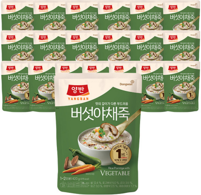 동원 양반 버섯 야채죽(파우치), 20개, 420g
