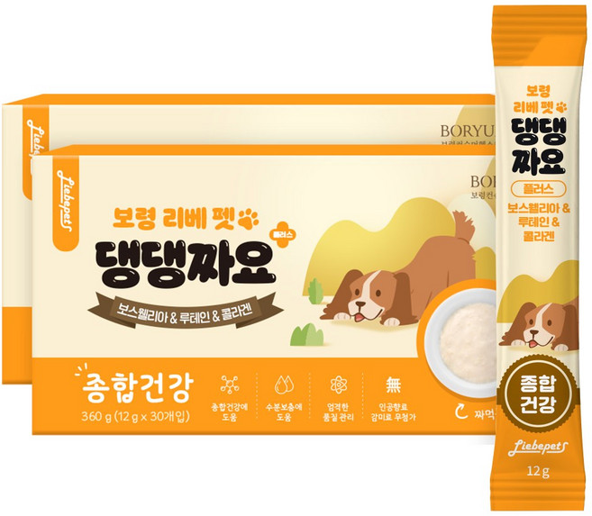 보령 리베 펫 댕댕짜요 플러스 종합건강 강아지 영양간식, 눈건강&피부건강&관절건강, 360g, 2개